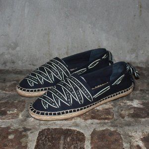 Tory Ribbon Herringbone Espadrille - Recycled Canvas [Perfect Navy]